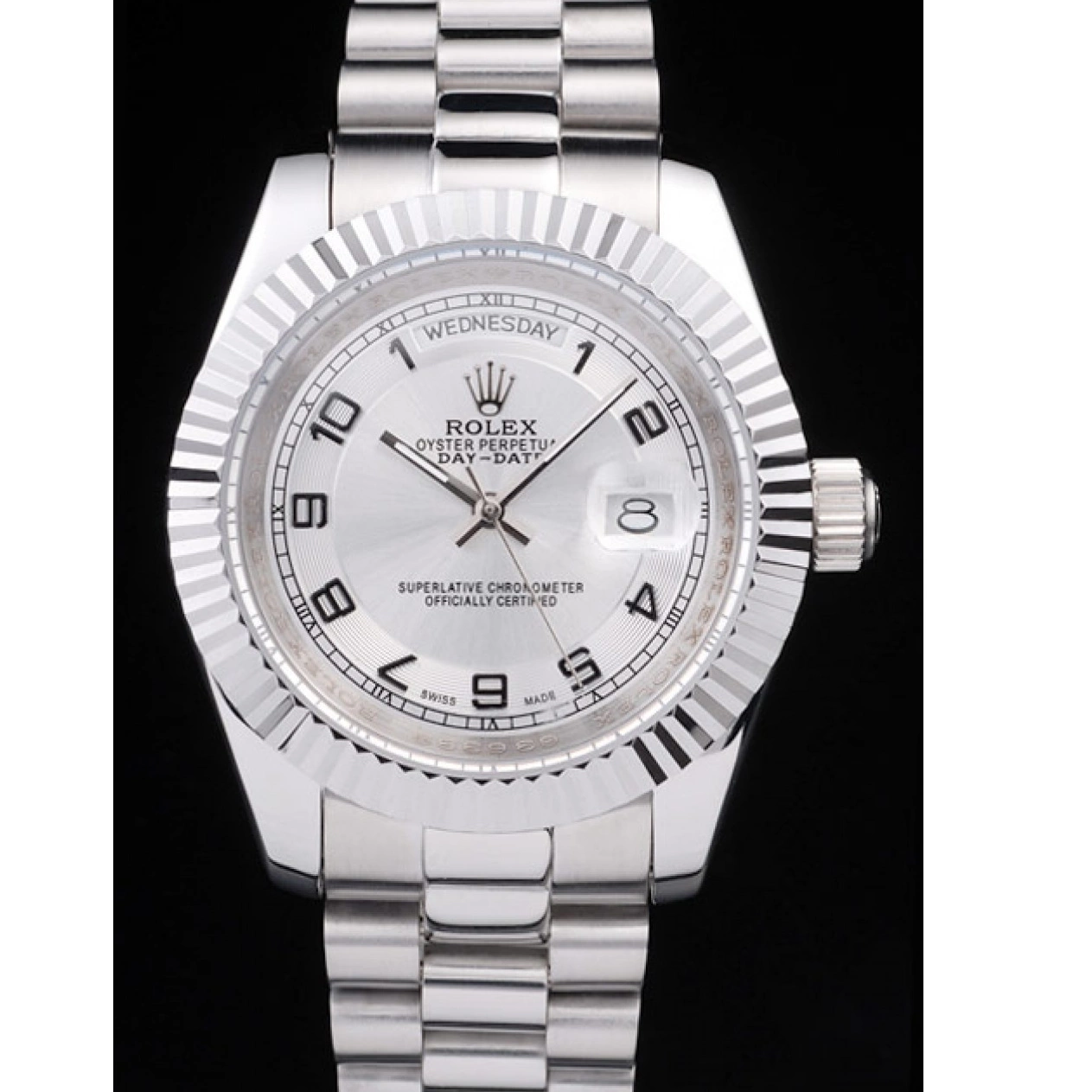 Aaa replica watch Steel Stainless Day-Date Polished White Dial Rolex 0701